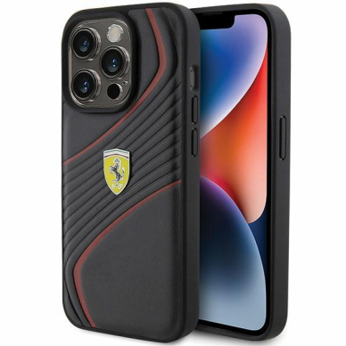 Ferrari Twist Metal Logo case for iPhone 15 Pro - black