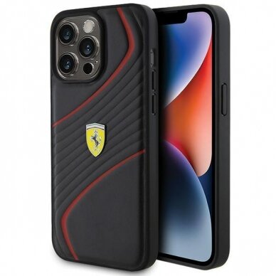 Ferrari Twist Metal Logo case for iPhone 15 Pro Max - black