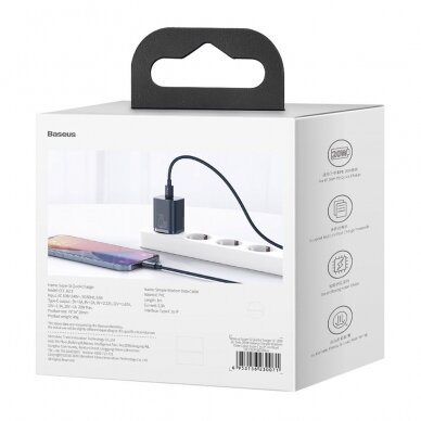 Greitas Buitinis Įkroviklis Baseus Super Si 1C USB Type C 20 W Power Delivery + USB Type C - Lightning Kabelis 1m Mėlynas (TZCCSUP-B03) 5