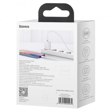 Greitas Buitinis Įkroviklis Baseus Super Si 1C USB Type C 30 W Power Delivery Quick Charge Baltas (CCSUP-J02) 5