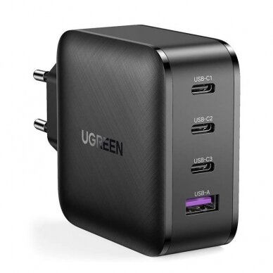 Greitas Buitinis Įkroviklis Ugreen PPS 65W USB / 3x USB Typ C Quick Charge 3.0 Power Delivery SCP FCP AFC (gallium nitride) Juodas (CD224 70774) UGLX912 1