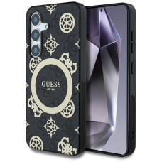 Guess 4G Background Gold Electroplated Peony Pattern MagSafe Dėklas Samsung Galaxy S25 Juodas