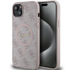 Guess 4G Collection Leather Metal Logo MagSafe Dėklas iPhone 14/15/13 - Rožinis