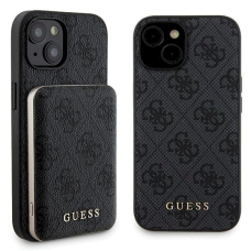 Guess 4G Metal Logo Dėklas set iPhone 15 + 5000mAh MagSafe power bank - Juodas