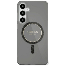 Guess Glitter Circle Classic Logo MagSafe Dėklas Samsung Galaxy S25 Ultra Juodas