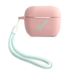 Guess GUACAPLSVSPG Silicone Vintage AirPods Pro Ausinių Dėklas rožinis-žalias