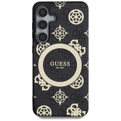 Guess 4G Background Gold Electroplated Peony Pattern MagSafe Dėklas Samsung Galaxy S25 Juodas 2