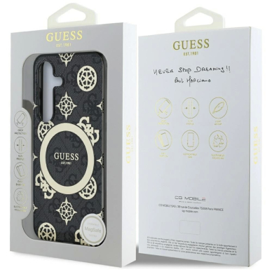 Guess 4G Background Gold Electroplated Peony Pattern MagSafe Dėklas Samsung Galaxy S25 Juodas 7