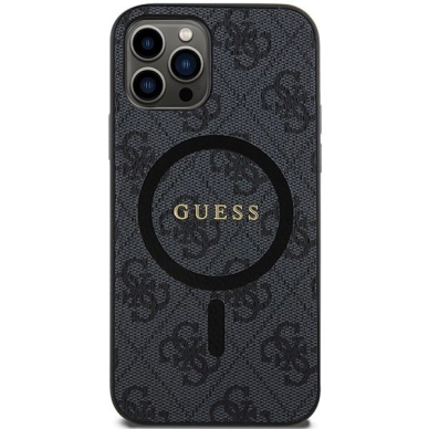 Guess 4G Collection Leather Metal Logo MagSafe Dėklas iPhone 12 Pro / iPhone 12 - Juodas 2