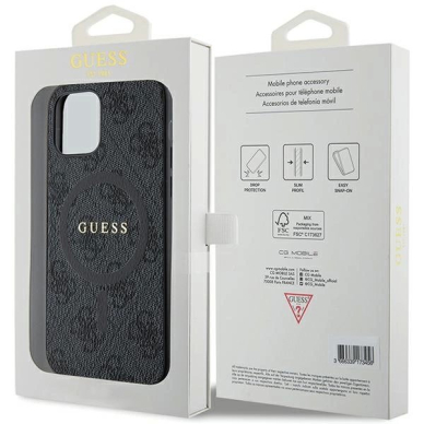 Guess 4G Collection Leather Metal Logo MagSafe Dėklas iPhone 12 Pro / iPhone 12 - Juodas 7