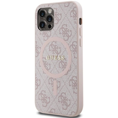 Guess 4G Collection Leather Metal Logo MagSafe Dėklas iPhone 12 Pro / iPhone 12 - Rožinis 1