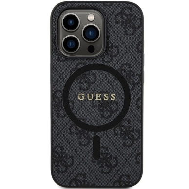 Guess 4G Collection Leather Metal Logo MagSafe Dėklas iPhone 13 Pro Max - Juodas 2