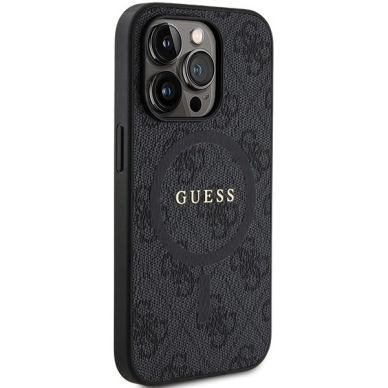 Guess 4G Collection Leather Metal Logo MagSafe Dėklas iPhone 13 Pro Max - Juodas 3