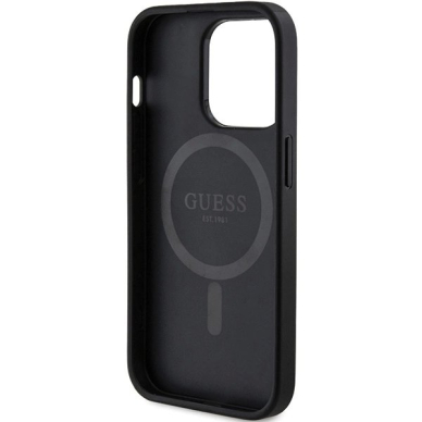 Guess 4G Collection Leather Metal Logo MagSafe Dėklas iPhone 13 Pro Max - Juodas 6