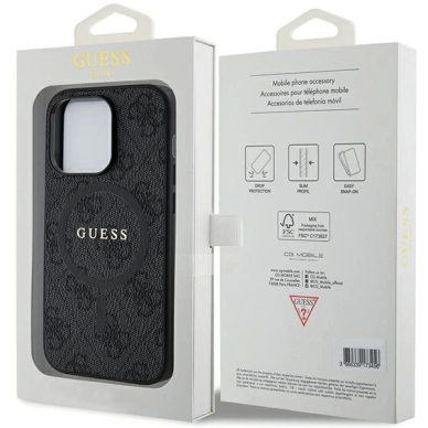 Guess 4G Collection Leather Metal Logo MagSafe Dėklas iPhone 13 Pro Max - Juodas 7