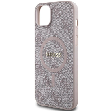 Guess 4G Collection Leather Metal Logo MagSafe Dėklas iPhone 14/15/13 - Rožinis 5