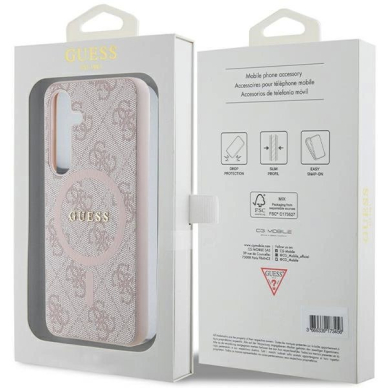 Guess 4G Collection Leather Metal Logo MagSafe Dėklas Samsung Galaxy S24 - rožinis 7