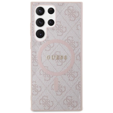 Guess 4G Collection Leather Metal Logo MagSafe Dėklas Samsung Galaxy S24 Ultra - rožinis 2