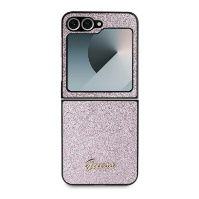 Guess 4G Glitter Script Dėklas Samsung Galaxy Z Flip 6 - rožinis 1