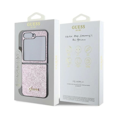 Guess 4G Glitter Script Dėklas Samsung Galaxy Z Flip 6 - rožinis 7