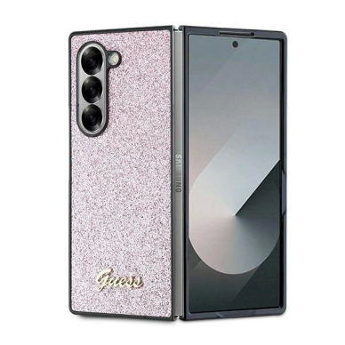 Guess 4G Glitter Script Dėklas Samsung Galaxy Z Fold 6 - rožinis