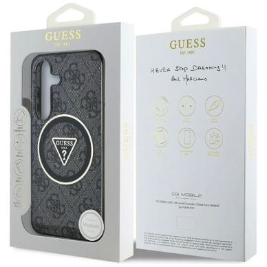 Guess 4G Glitter Triangle Buttons MagSafe Dėklas Samsung Galaxy S25 Juodas 7