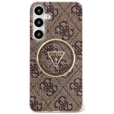 Guess 4G Glitter Triangle Buttons MagSafe Dėklas Samsung Galaxy S25 Ultra Rudas