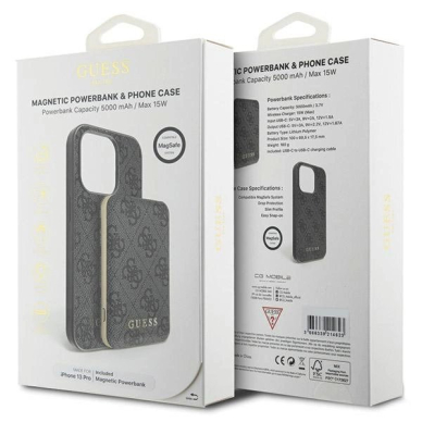 Guess 4G Metal Logo Dėklas set iPhone 13 Pro + 5000mAh MagSafe power bank - Juodas 10