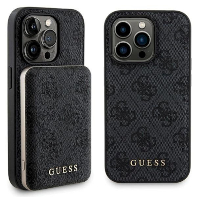 Guess 4G Metal Logo Dėklas set iPhone 13 Pro + 5000mAh MagSafe power bank - Juodas