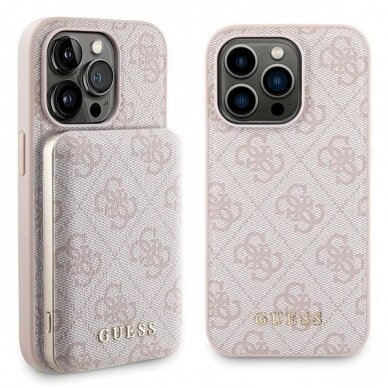 Guess 4G Metal Logo Dėklas set iPhone 14 Pro + 5000mAh MagSafe power bank - Rožinis