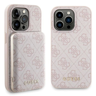 Guess 4G Metal Logo Dėklas set iPhone 15 Pro Max + 5000mAh MagSafe power bank - Rožinis