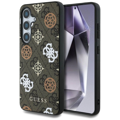 Guess 4G Printed Colored Peony Pattern MagSafe Dėklas Samsung Galaxy S25 Rudas