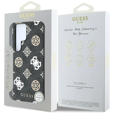 Guess 4G Printed Colored Peony Pattern MagSafe Dėklas Samsung Galaxy S25 Ultra Juodas 6