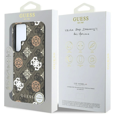 Guess 4G Printed Colored Peony Pattern MagSafe Dėklas Samsung Galaxy S25 Ultra Rudas 7