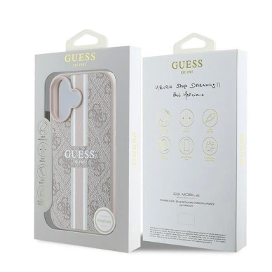 Guess 4G Printed Stripes MagSafe Dėklas iPhone 16 Plus - rožinis 7