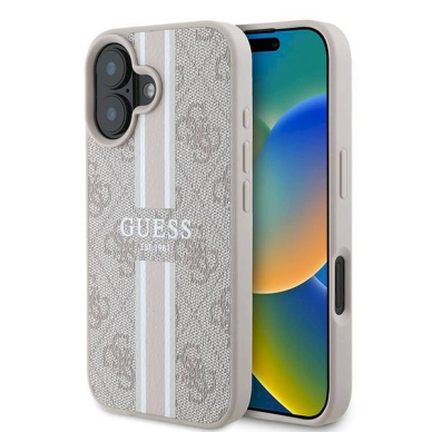 Guess 4G Printed Stripes MagSafe Dėklas iPhone 16 Plus - rožinis