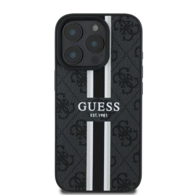 Guess 4G Printed Stripes MagSafe Dėklas iPhone 16 Pro - juodas 2