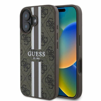 Guess 4G Printed Stripes MagSafe iPhone 16 Dėklas - rudas