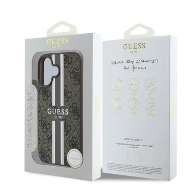 Guess 4G Printed Stripes MagSafe iPhone 16 Plus Dėklas - rudas 7