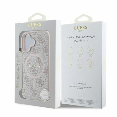 Guess 4G Ring Classic Logo MagSafe iPhone 16 Dėklas - rožinis 3