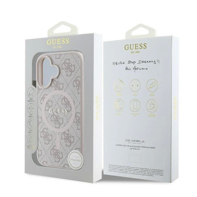 Guess 4G Ring Classic Logo MagSafe iPhone 16 Plus Dėklas - rožinis 7