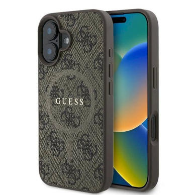 Guess 4G Ring Classic Logo MagSafe iPhone 16 Plus Dėklas - rudas