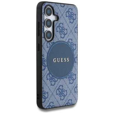 Guess 4G Round Patch Classic Logo MagSafe Dėklas Samsung Galaxy S25 Mėlynas 3