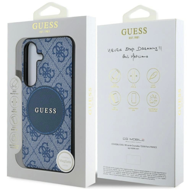 Guess 4G Round Patch Classic Logo MagSafe Dėklas Samsung Galaxy S25 Mėlynas 7