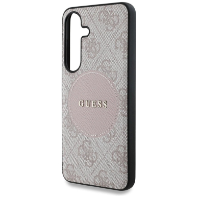 Guess 4G Round Patch Classic Logo MagSafe Dėklas Samsung Galaxy S25 Plus Rožinis 5