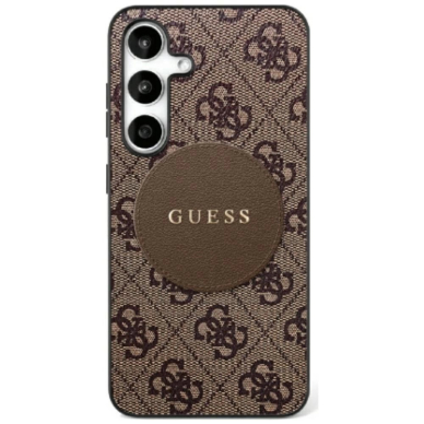 Guess 4G Round Patch Classic Logo MagSafe Dėklas Samsung Galaxy S25 Plus Rudas