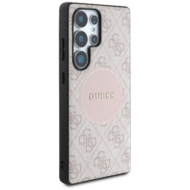 Guess 4G Round Patch Classic Logo MagSafe Dėklas Samsung Galaxy S25 Ultra Rožinis 3