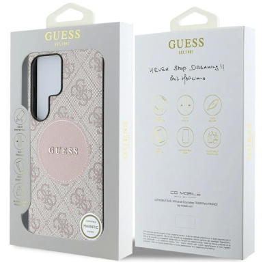 Guess 4G Round Patch Classic Logo MagSafe Dėklas Samsung Galaxy S25 Ultra Rožinis 7