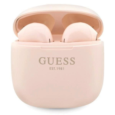 Guess Classic EST Logo TWS Bluetooth Ausinės + docking station - Rožinis