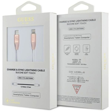 Guess Ebossed Logo USB-C / Lightning Kabelis 1.5m Fast Charging - Rožinis 1